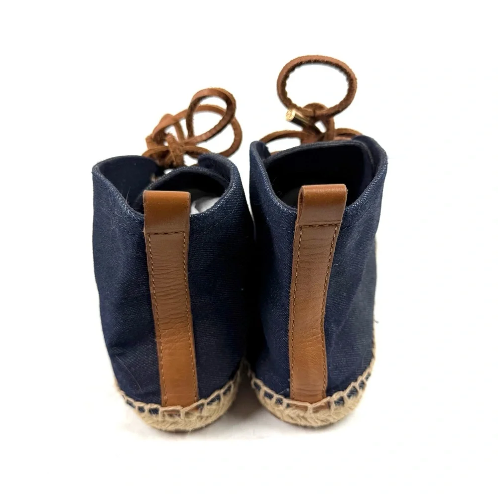 Tory‎ Burch High Top Denim Espadrille Shoes 8 Lace Up Bootie Womens Designer